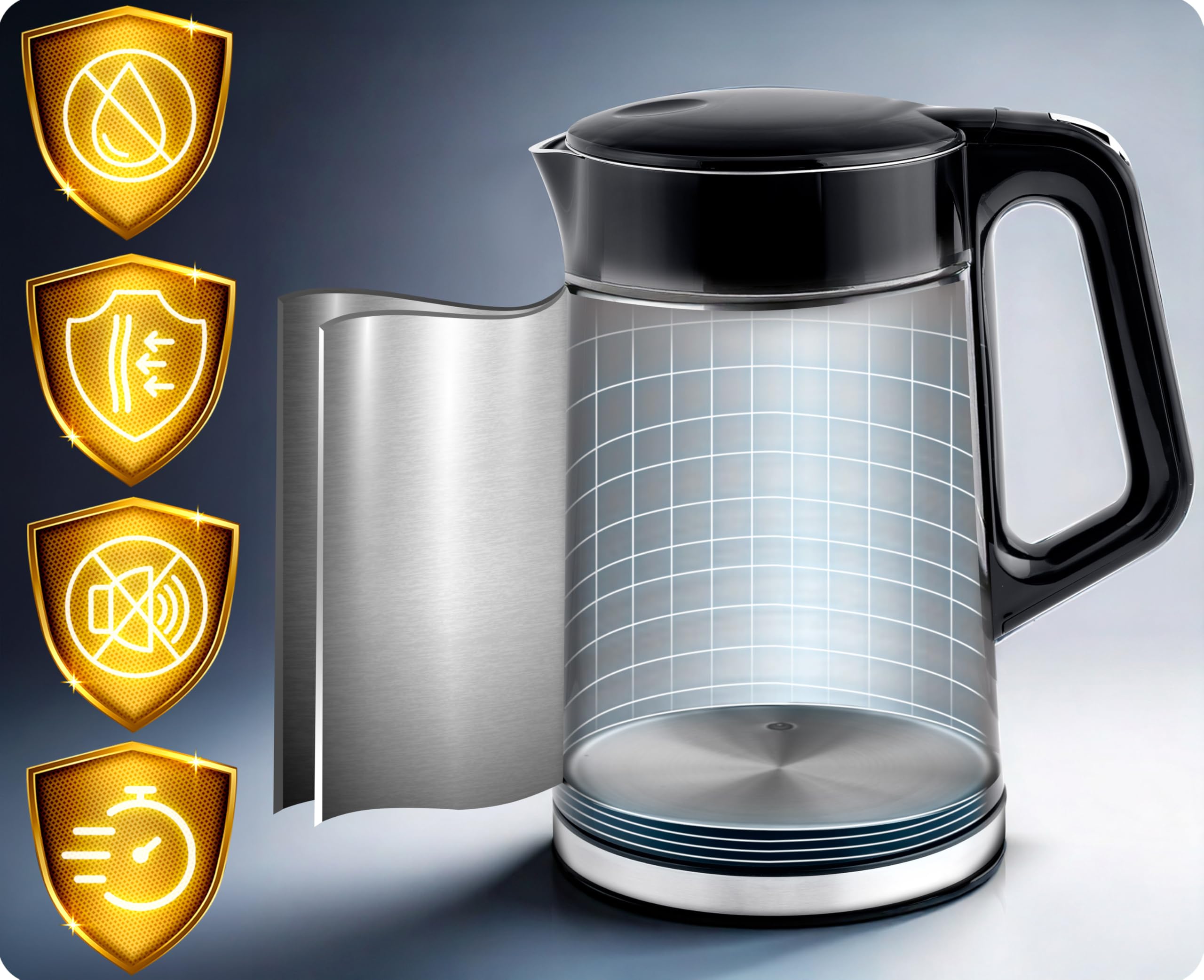 Berdsen Bollitore elettrico – 1,7 L – con regolazione della temperatura – Indicatore digitale della temperatura a LED – Protezione contro il funzionamento a secco – Base a 360° – Nero