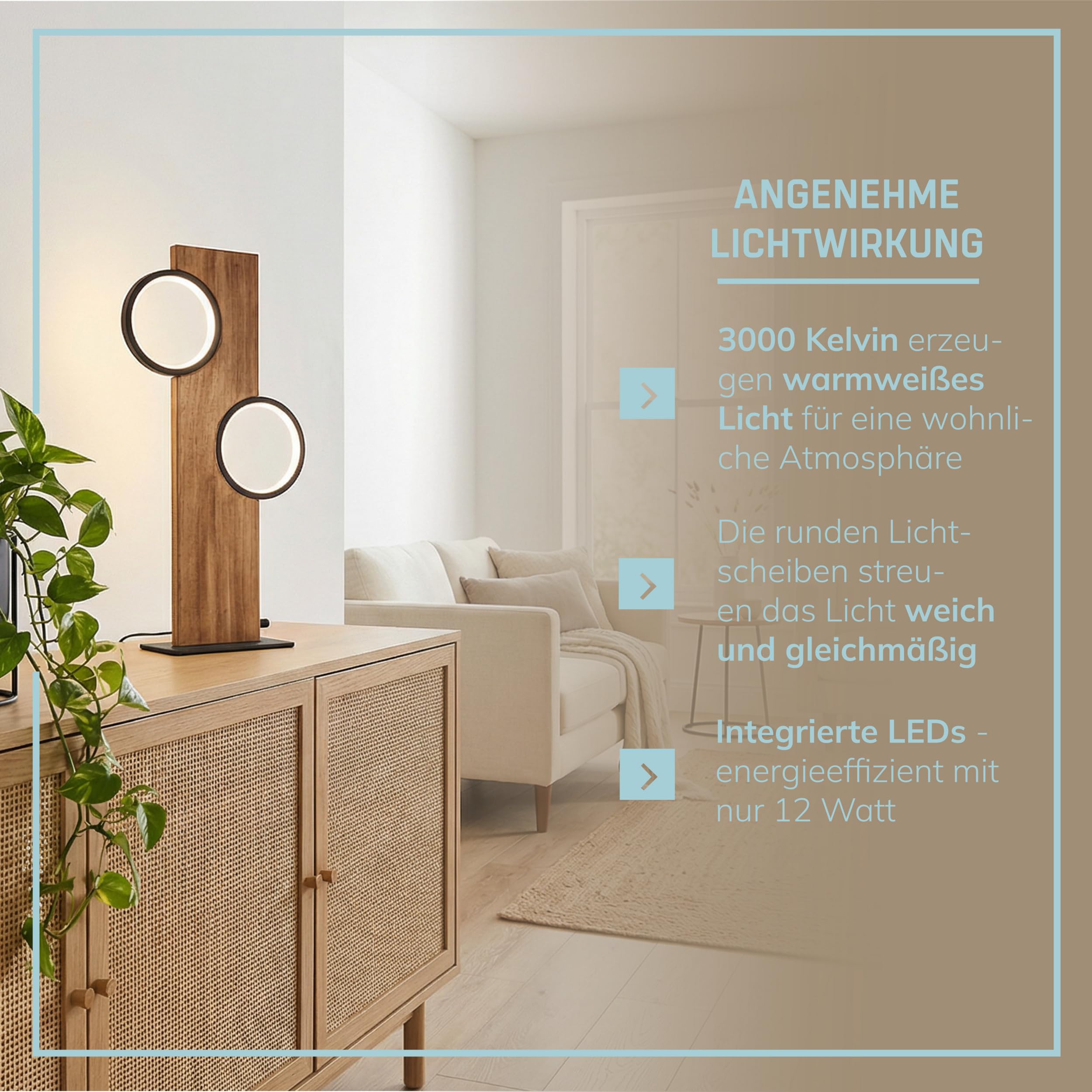 Lightbox LED Tischlampe Holz, 50x25x12 cm, Kabelschalter Lampe