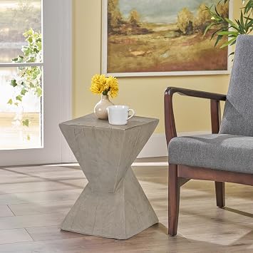 Modern Hourglass Side Table, Handcrafted Accent End Table for Living Room, Bedroom & Patio, Decorative Small Coffee Tables w/Sculptural Twisted Design, No Assembly, Small Space Wood Side End Tables.