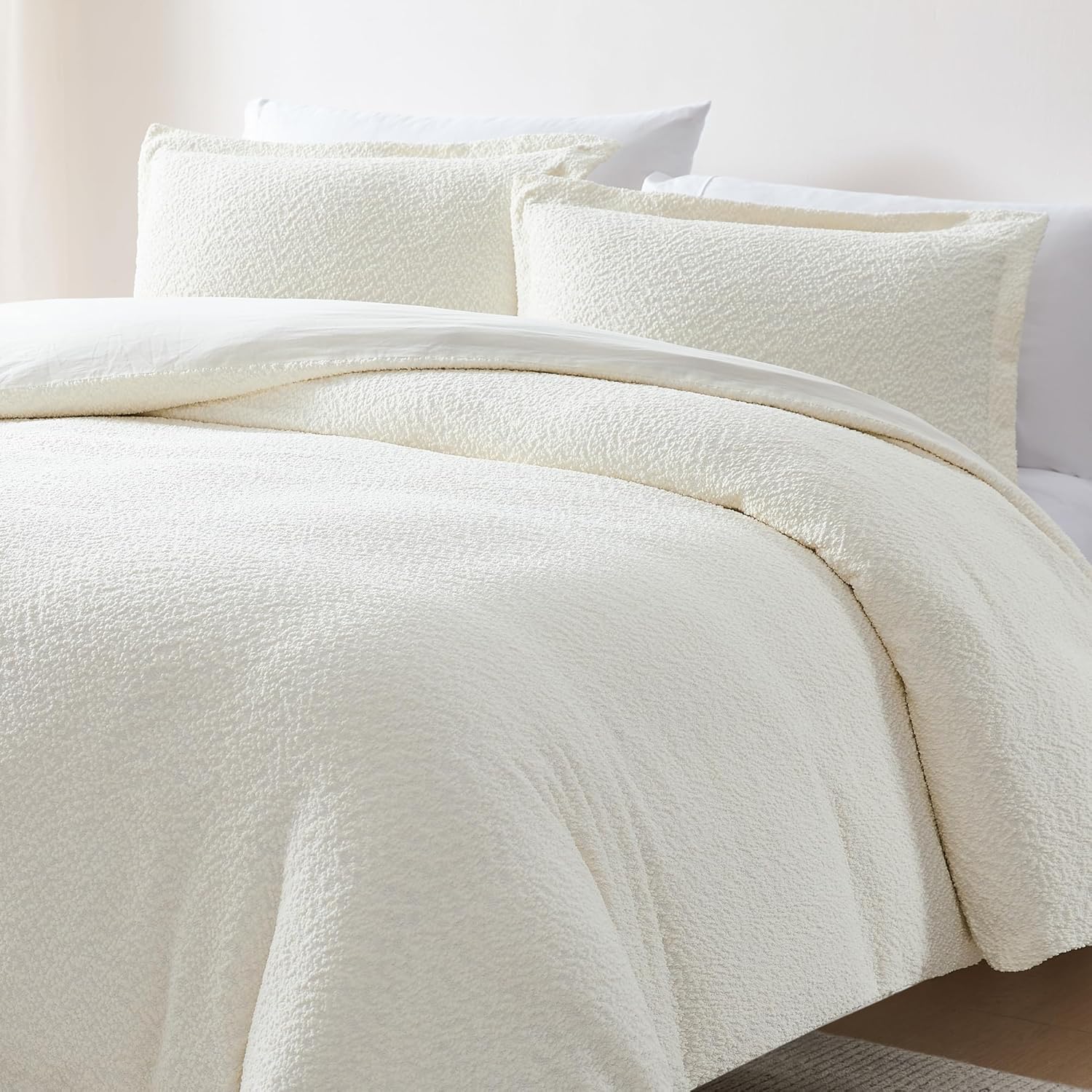 Lush Decor Lotti Boucle Duvet Cover 3 Piece Set King Soft White - White Duvet Cover- Textured Cozy Bedding Set - Modern Minimalist Decor