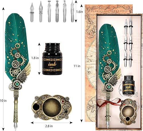 Miniatura 10 de Juego de tintas para caligrafía, incluye bolígrafo de plumas, 2 botellas de tinta de color, soporte 2 en uno, 4 puntas de acero inoxidable, caja de