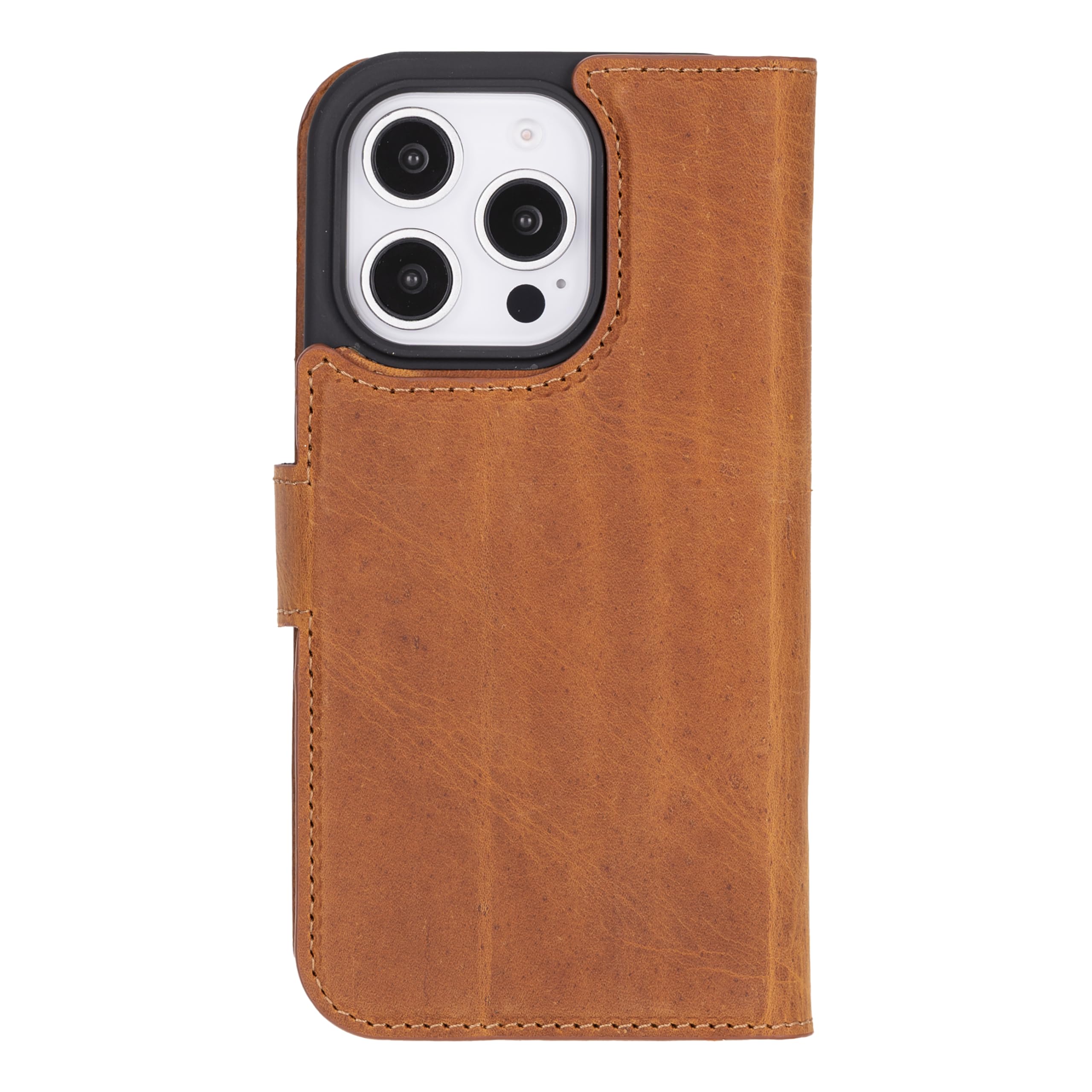 Funda tipo cartera de piel auténtica compatible con iPhone 16 Pro, carga inalámbrica magnética (compatible con MagSafe), funda tipo libro con tarjetero, bloqueo RFID, soporte, 6.3 pulgadas (marrón