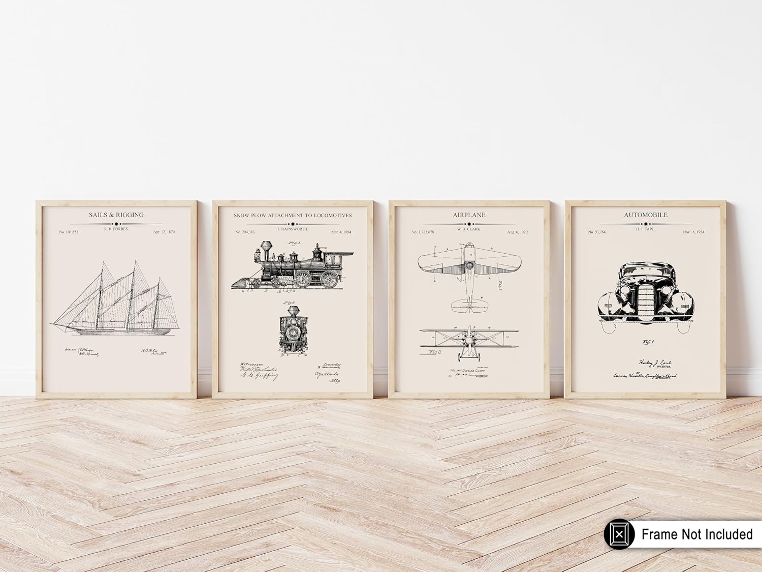 Poster Master 4-Piece Vintage Transportation Blueprint Poster - Sailboat Patent Print - Locomotives Art - Airplanes Print - Trains & Vehicles Design - Garage or Man Cave Decor - 8x10 UNFRAMED