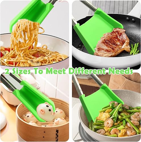 Miniatura 6 de Pinzas de espátula 2 en 1 para cocinar 2 unidades 2 tamaños espátulas de silicona de grado alimenticio pinzas de cocina resistentes al calor con