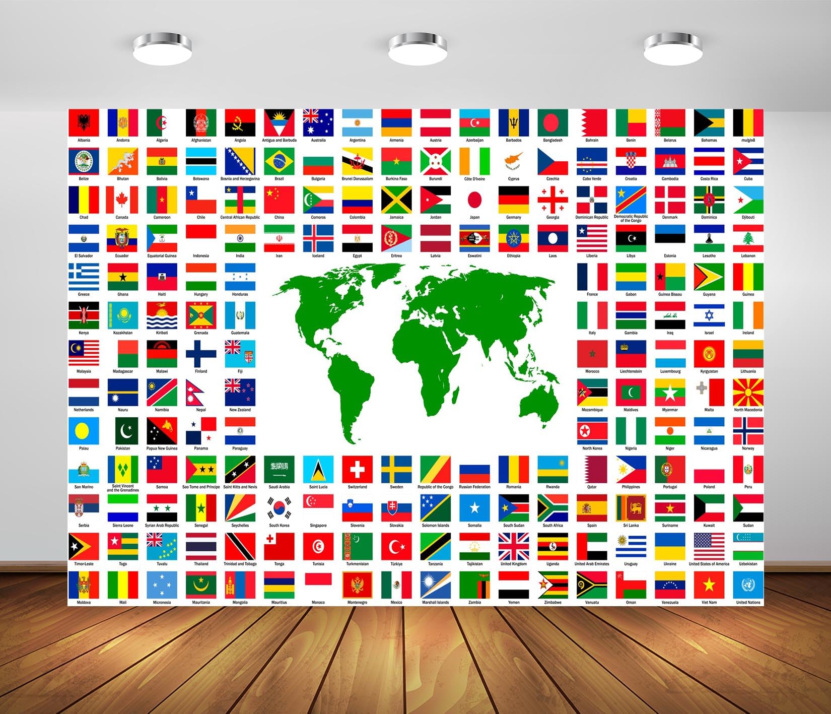BELECO 15X8ft Fabric World Flags Backdrop World Map International Flag Country Flags Background for Themed Party Decorations Home Decor Photo Booth Studio Props