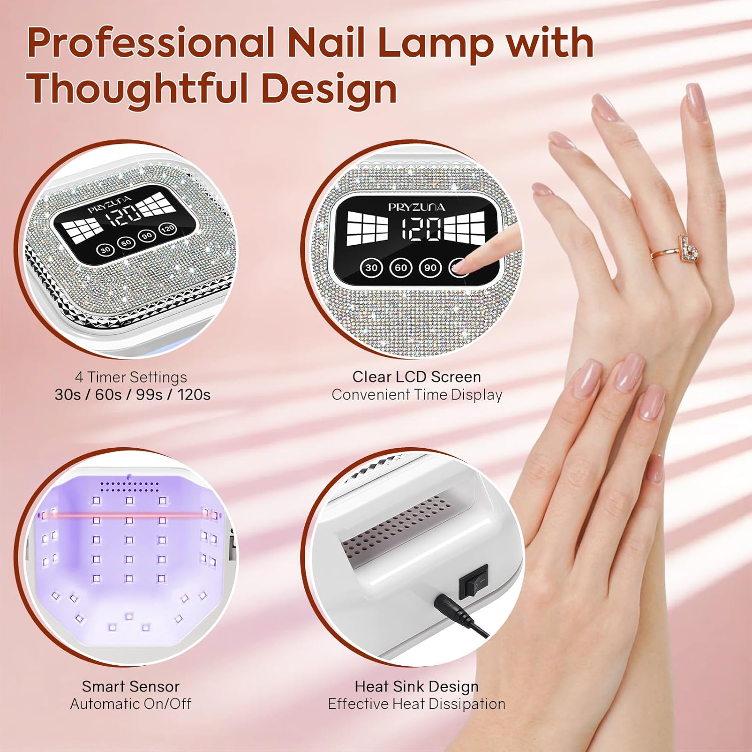 UV LED Nail Lamp for Gel Polish with 36 LED Beads & 4 Timer Settings, UV Light for Gel Nails, Professional Fast Curing Nail Dryer with LCD Touch Display, Auto Sensor (Sparkly Diamond White)