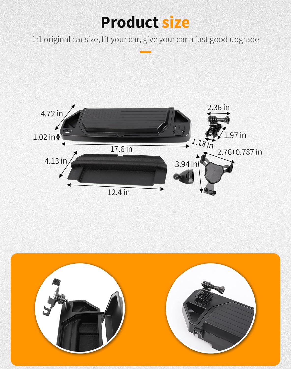 Hoolcar Dash Phone Mount Holder for 2018-2023 Jeep Wrangler JL 2/4 Door & Gladiator JT Accessories Dashboard Storage Box Dash Board Tray with Cover, 1 Pack Black