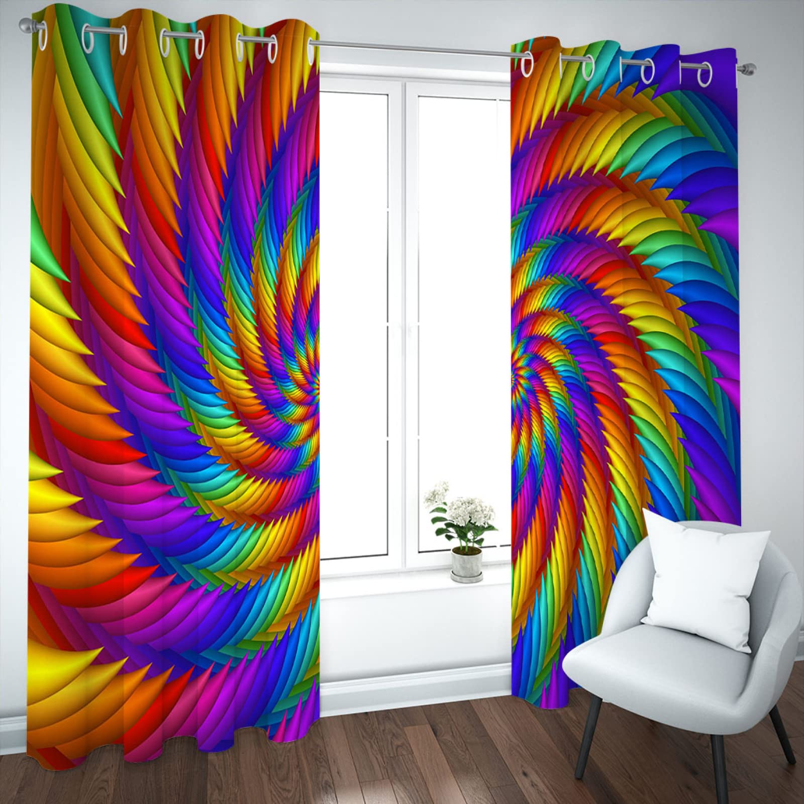 MAYNUO Lichtundurchlässige Vorhänge Mit Ösen Für Schlafzimmer Kinderzimmer Geräuschreduzierung 2Er Set 3D Bunte Spirale Blickdichte Gardinen 264x240 cm Verdunkelungsvorhang, Thermovorhang