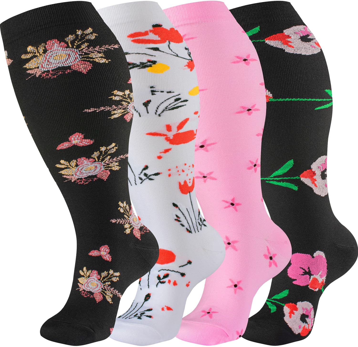 bropite 3/4 Pairs Plus Size Compression Socks for Women &amp; Men 20-30 mmhg-Extra Wide Calf Support Socks for Medical,Running