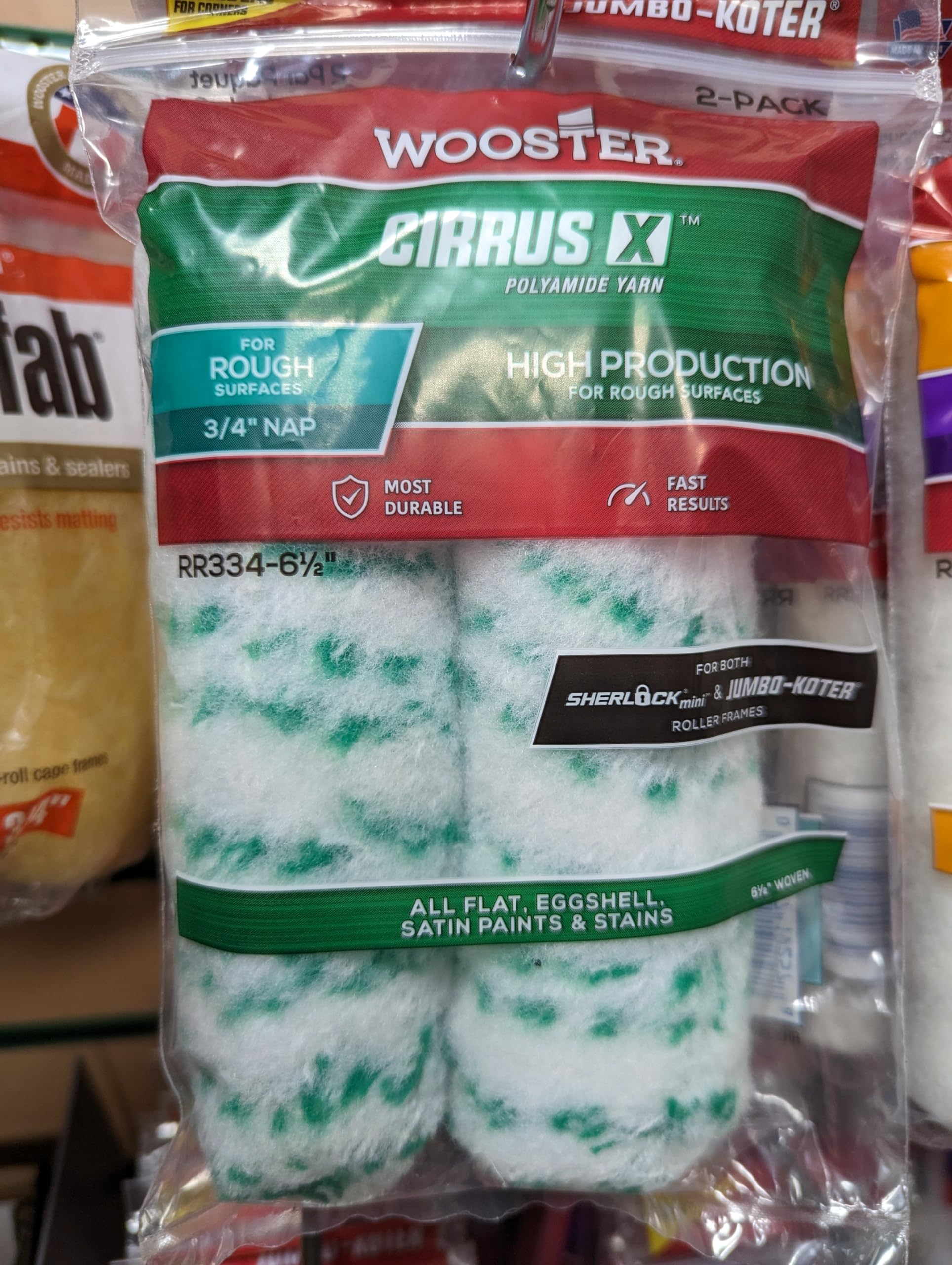 Wooster Cirrus X 6.5" Paint Roller Sleeve x 2, Jumbo Koter 3/4" Nap