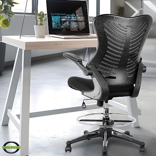 Miniatura 2 de Silla ergonómica de 300 libras para dibujar, silla de oficina alta, silla de escritorio para estar de pie, con reposabrazos abatibles, asiento de
