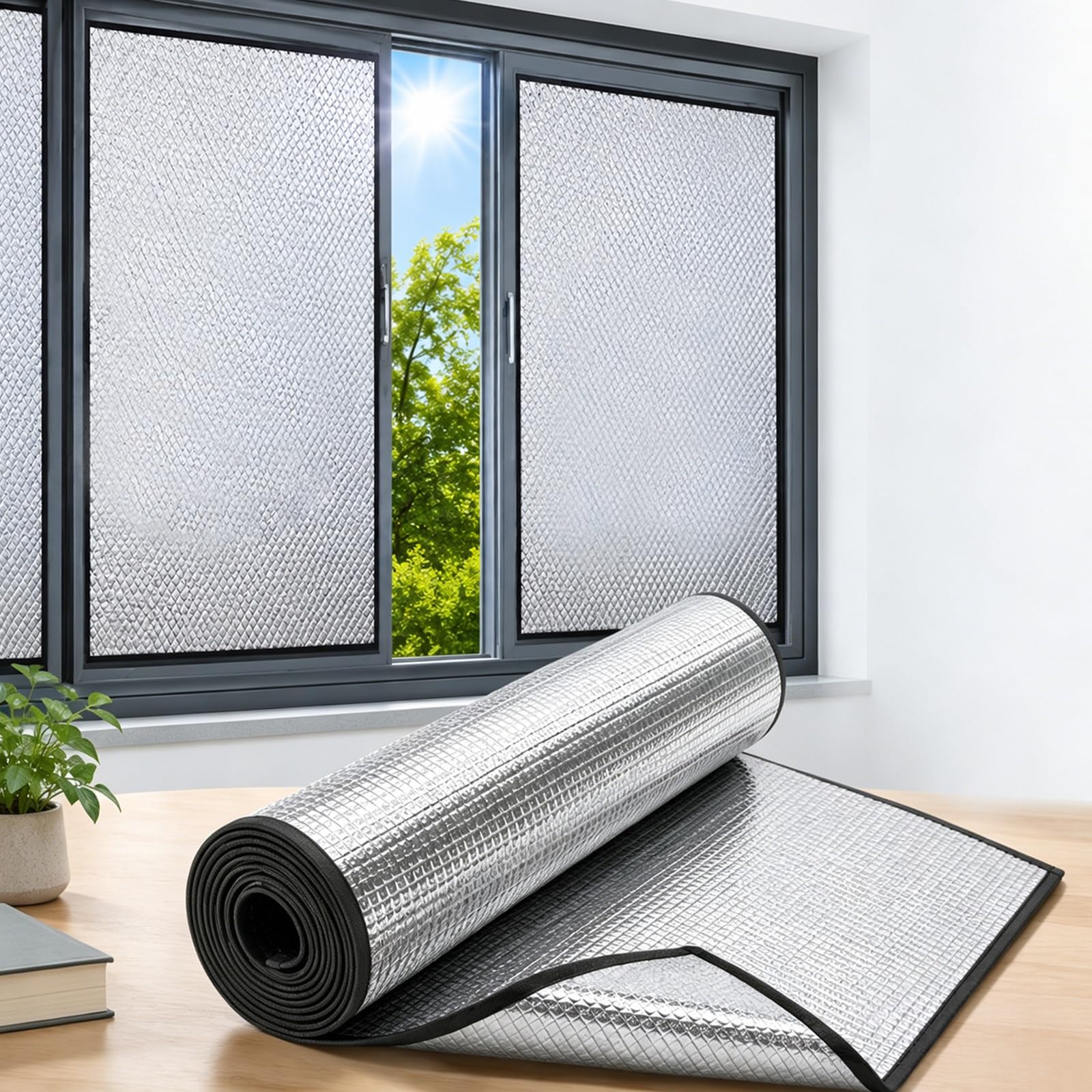 Magnetic Heat Block Window Film, Aluminum Reflective Insulation Pad, Blackout Noise Reduction Waterproof Window Cover(200x200 cm/79x79 in)