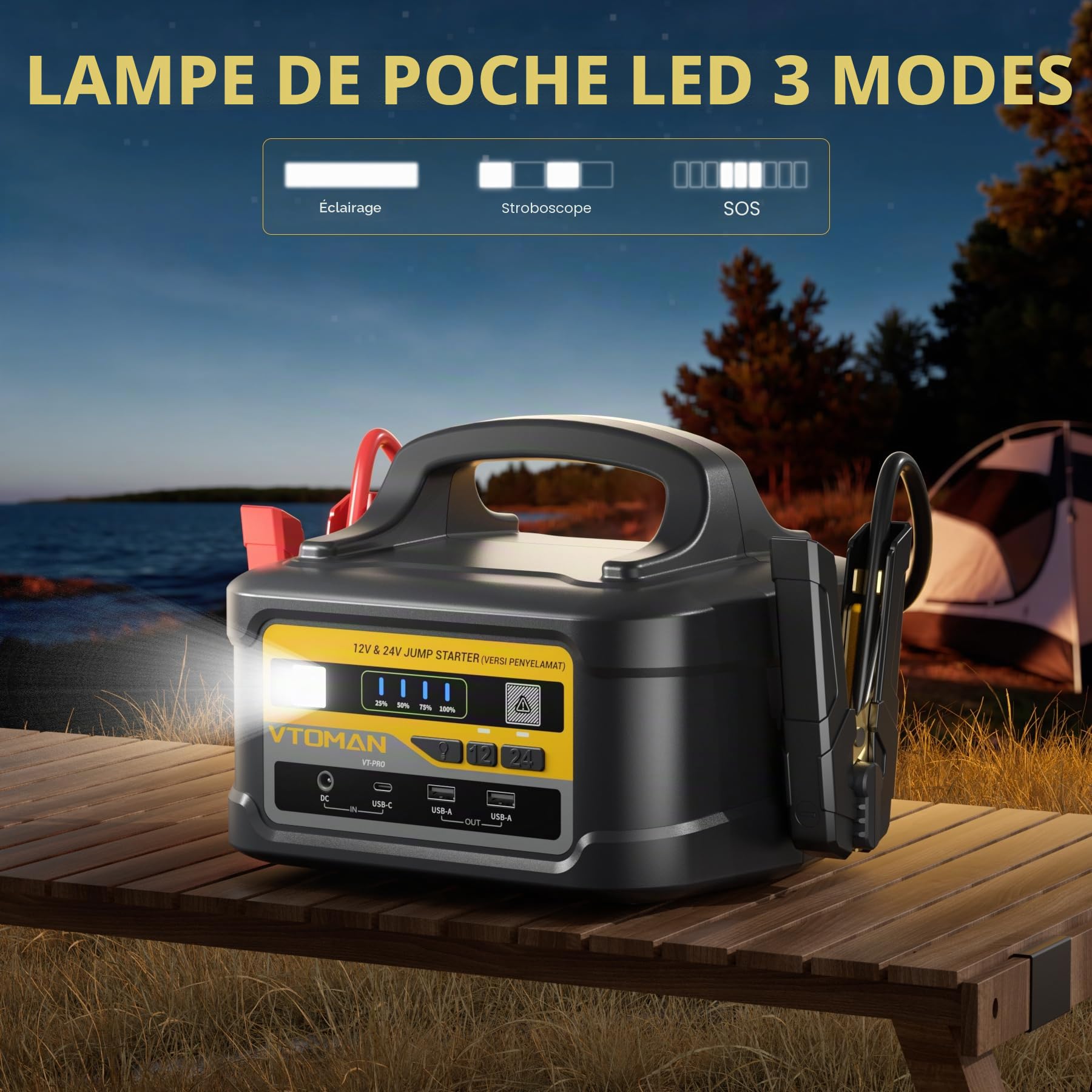 VTOMAN VT-PRO 10000A 12V/24V Batterie Externe de Démarrage–58800 mAh Démarreur de Batterie Auto Portable avec Charge Rapide 145W, Démarreur pour Camions, Camping-Cars et Yachts (Tous Essence & Diesel)