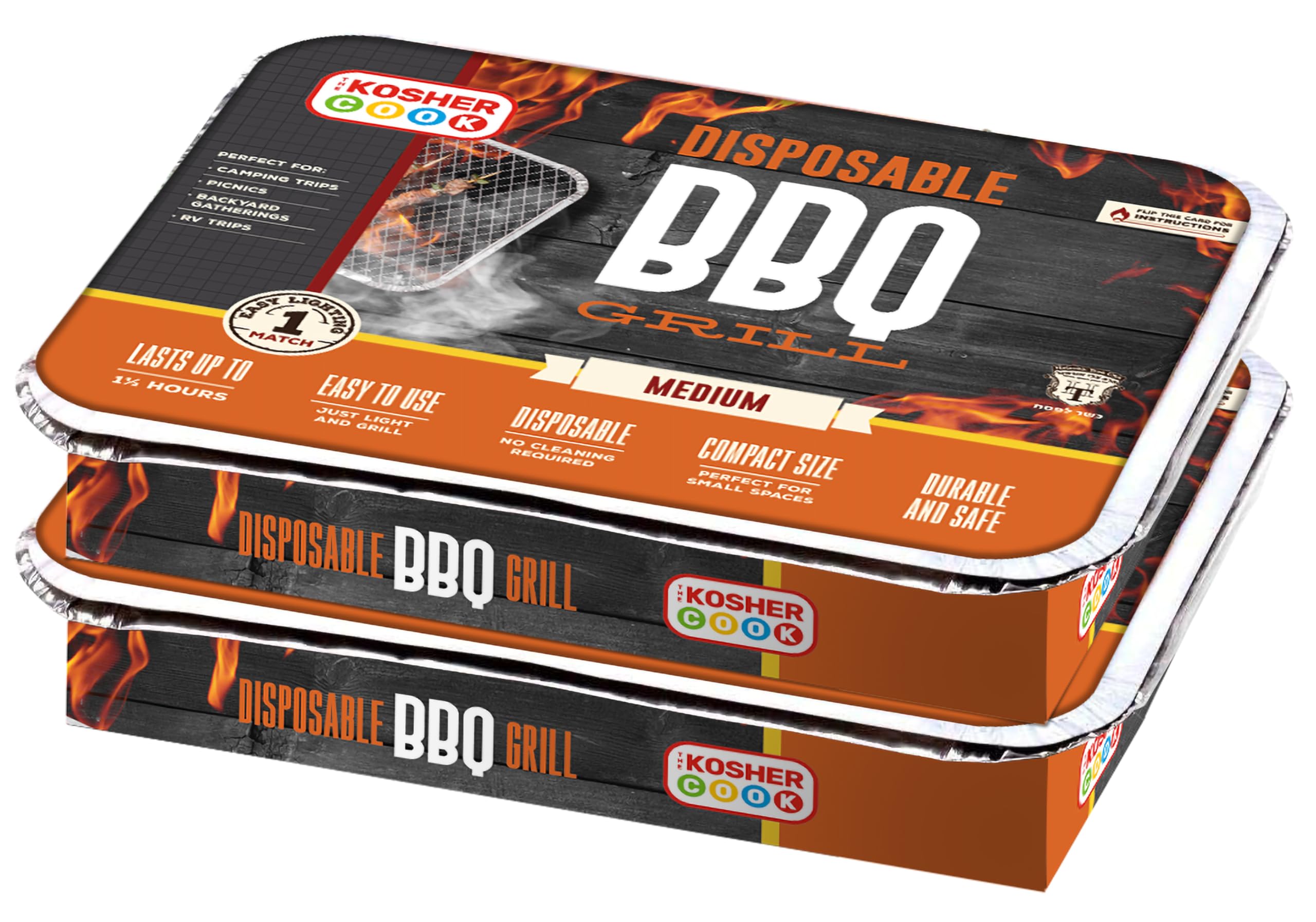 The Kosher Cook Parrilla de carbón desechable – Parrilla de barbacoa portátil lista para usar – Parrilla de carbón portátil fácil de encender Kosher – Paquete de 2