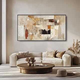 Large Framed Abstract Horizontal Wall Art, Beige, 29 x 58 In