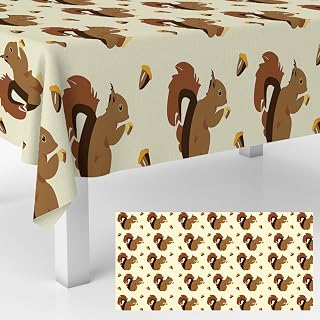 Squirrel Tablecloths Chestnut Acorn Waterproof Table Covers for Squirrel Party Birthday Party Home Decorations Dinner Banquet Supplies 53x98 Inch