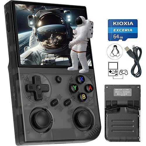 G350 Retro Game Console,Linux System RK3326 G350 Handheld Game Console Built-in 64G TF Card 4371 Games,3.5-inch IPS Screen, WiFi, Bluetooth 4.2, HDMI Output, 3200mAh Battery