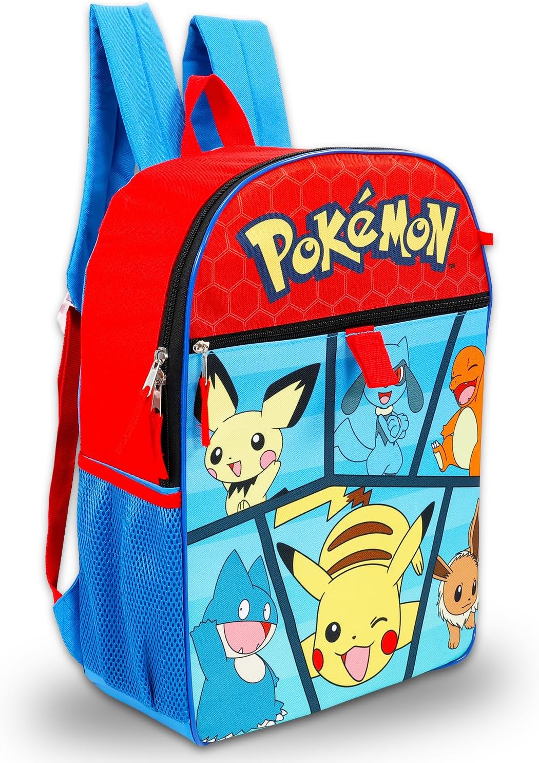 Pokemon Backpack for Boys, Kids - 5 Pc Bundle with 16" Pokemon School Bag, Utility Case, Pencil Holder, Water Bottle, Stickers, More | Pikachu Backpack Set