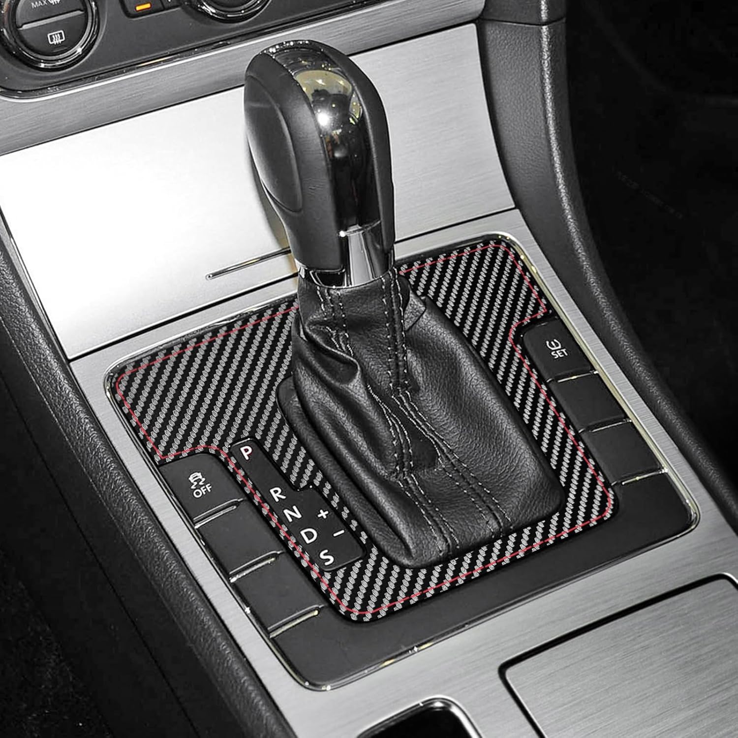 BETTERHUMZ Compatible with Volkswagen VW Passat 2011 2012 2013 2014 2015 for Alcantara Carbon Leather Gear Shift Panel Trim Cover Sticker Car Interior Accessories (Carbon Leather, Style B)