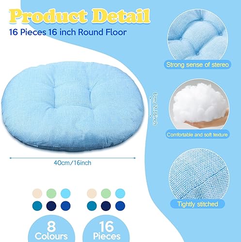 Miniatura 8 de Cojines redondos de piso de 15 pulgadas para niños y niños pequeños, asiento flexible para muebles de aula, almohada de piso de 3.5 pulgadas de