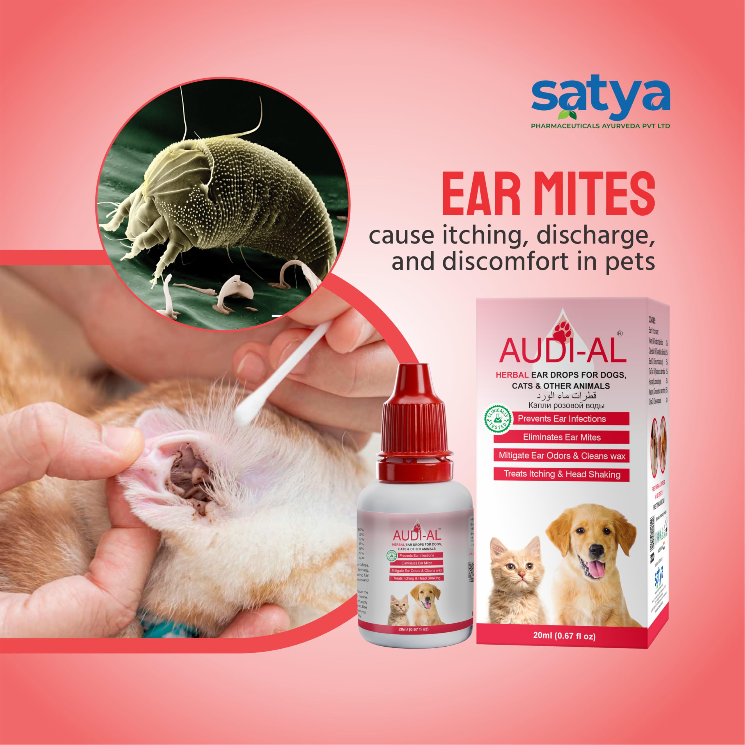 EYE-D-AL+ Audial Ear Drops for Pets|100% Herbal Gentle Ear Cleaner for Ear Infections Ear Mites Bad Odour Head Shaking in Dogs and Cats|No Side Effects (Pack of 2) 2