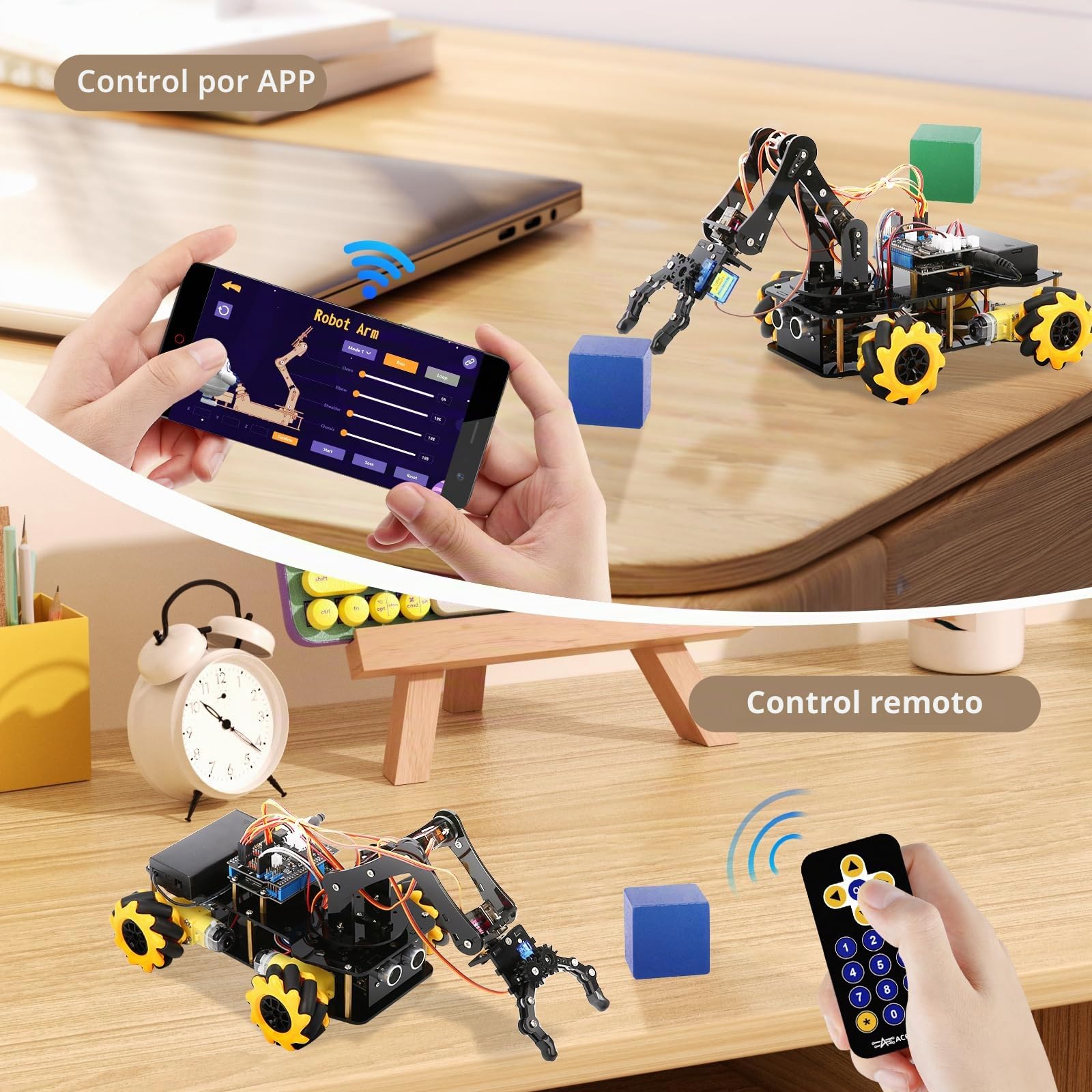 Robótica para niños de 8 a 12 años, kit inteligente de brazo robot ACEBOTT con 5DOF, juguetes STEM para niños de 8 a 12 años, 12 a 16 años, ESP32 Arduino/Python/Blockly Coding, aplicación y control