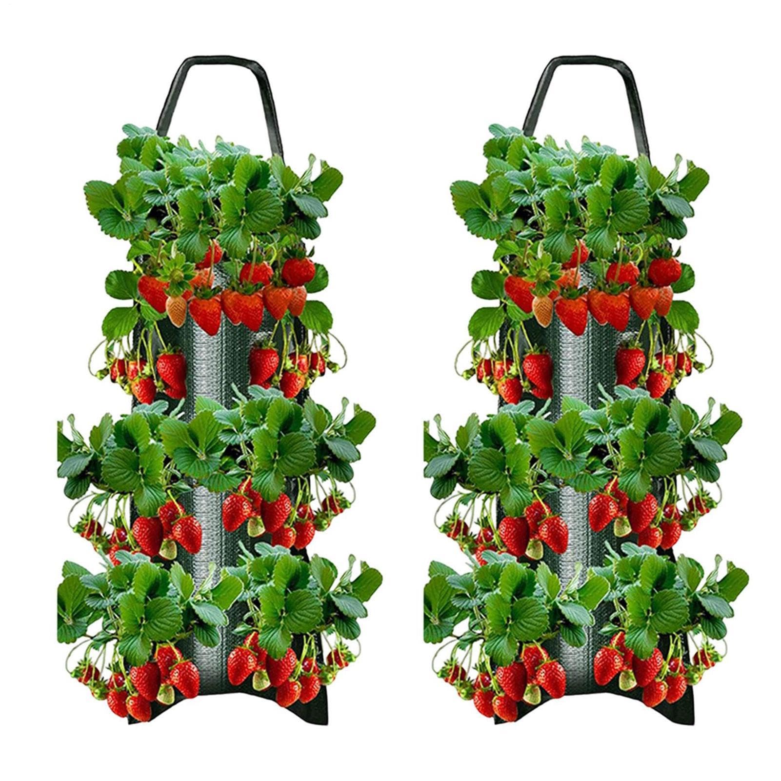 Lizeboyi 2 Pcs Strawberry Hanging Planter, Upside Down Tomato Planter, Strawberry Grow Bag, 8 Planting Holes, For Peppers Carrots Vegetables Fruits Raspberry Outdoor Garden Yard