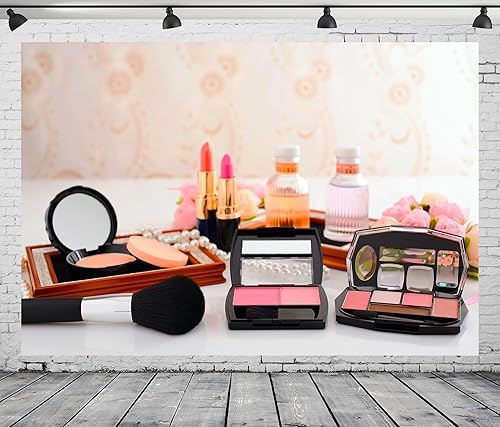 Miniatura 4 de BELECO Telón de fondo de maquillaje de tela de 10 x 6.5 pies, para salón de belleza, tocador, cosméticos, lápiz labial, sombra de ojos, colorete,