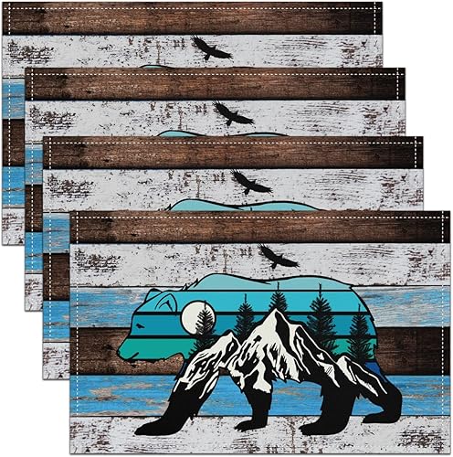 Juego de 4 manteles individuales con diseño de oso Silhouette de 12 x 18 pulgadas para decoración de mesa de comedor, tapete de mesa de vida