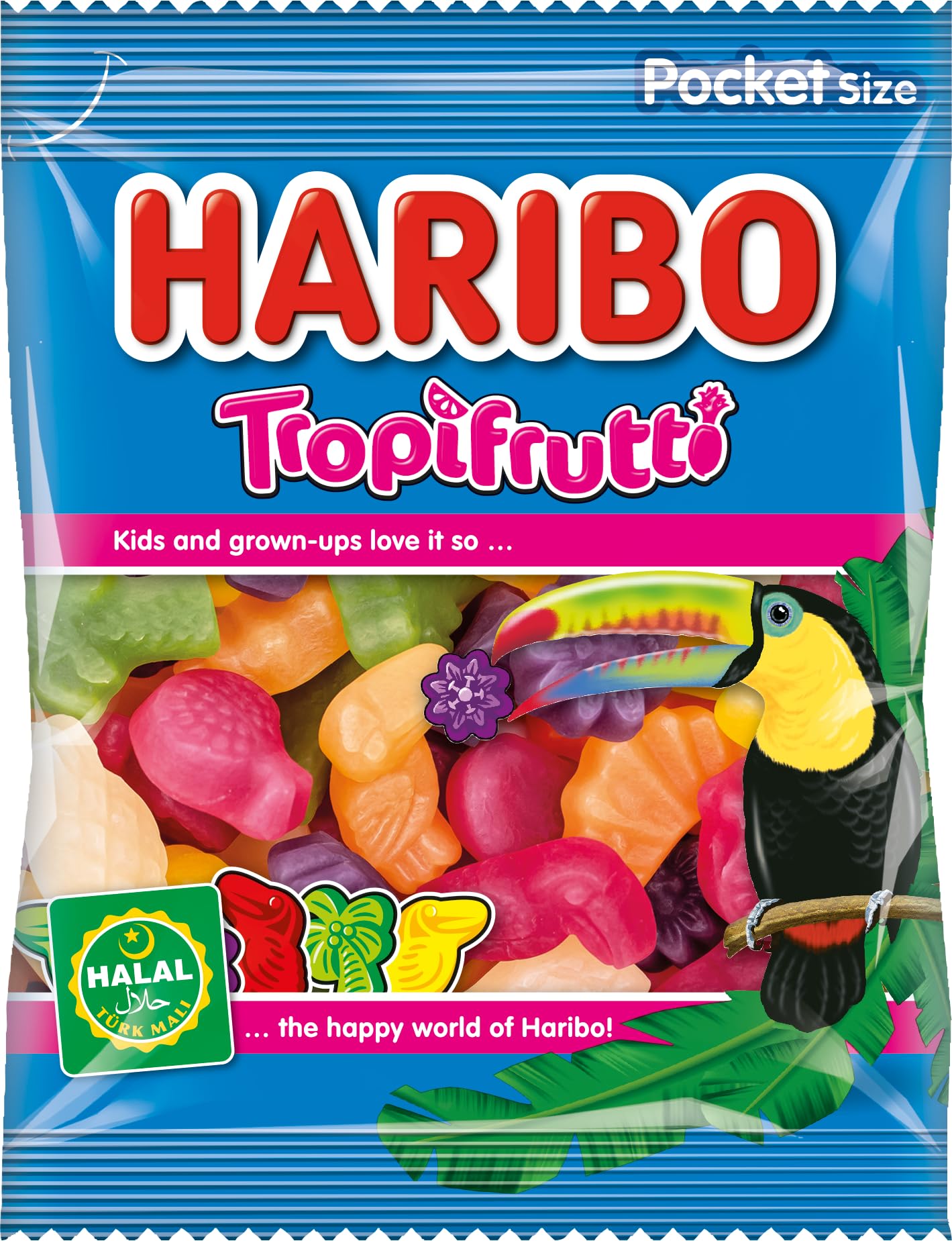 HARIBO Halal Tropifrutti 100g Pocketsize – Fruit Flavour Gums – Halal Gummy Sugar Candy Sweets