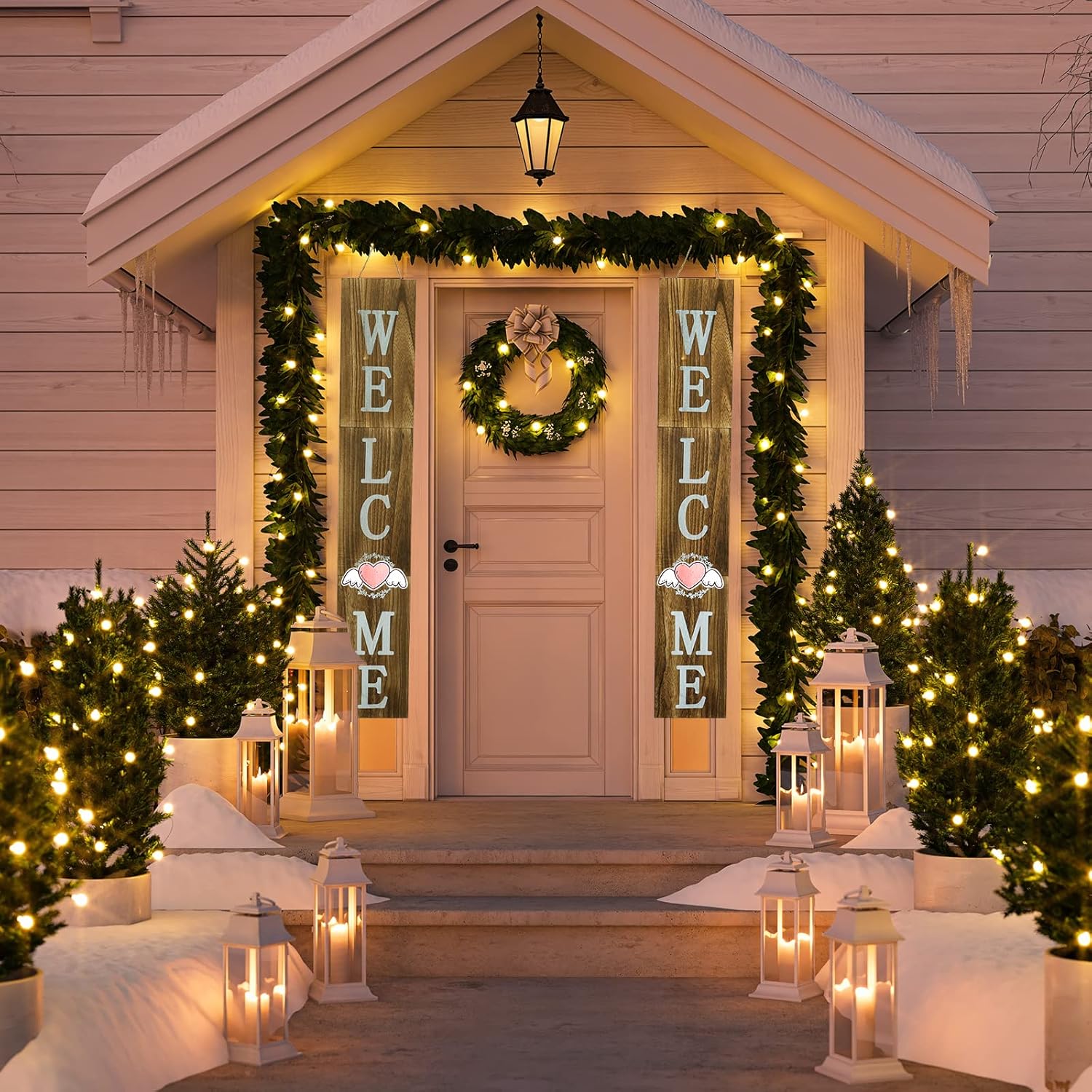 Tafatee Welcome Sign for Front Door Porch with 9 Seasonal Icons 4 Feet Tall Farmhouse Vertical Wooden Christmas Outdoor Indoor Decorations Welcome Home Decor Sign Wall (Brown) : Patio, Lawn & Garden