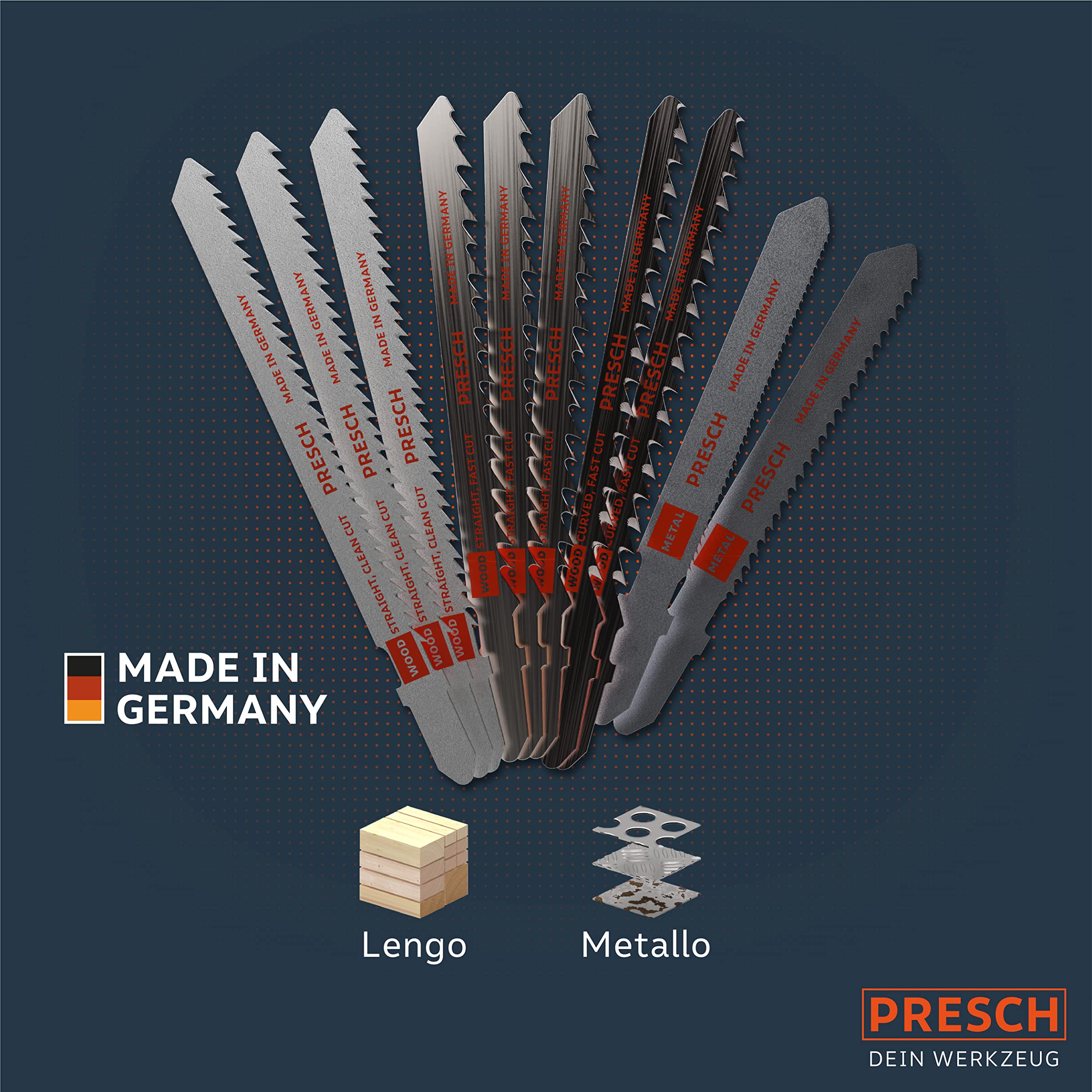 Presch Set di lame seghetto alternativo Metallo e Legno 10 pz. - Un unico set di lame per seghetto con codolo a T alternativo per tutte le applicazioni
