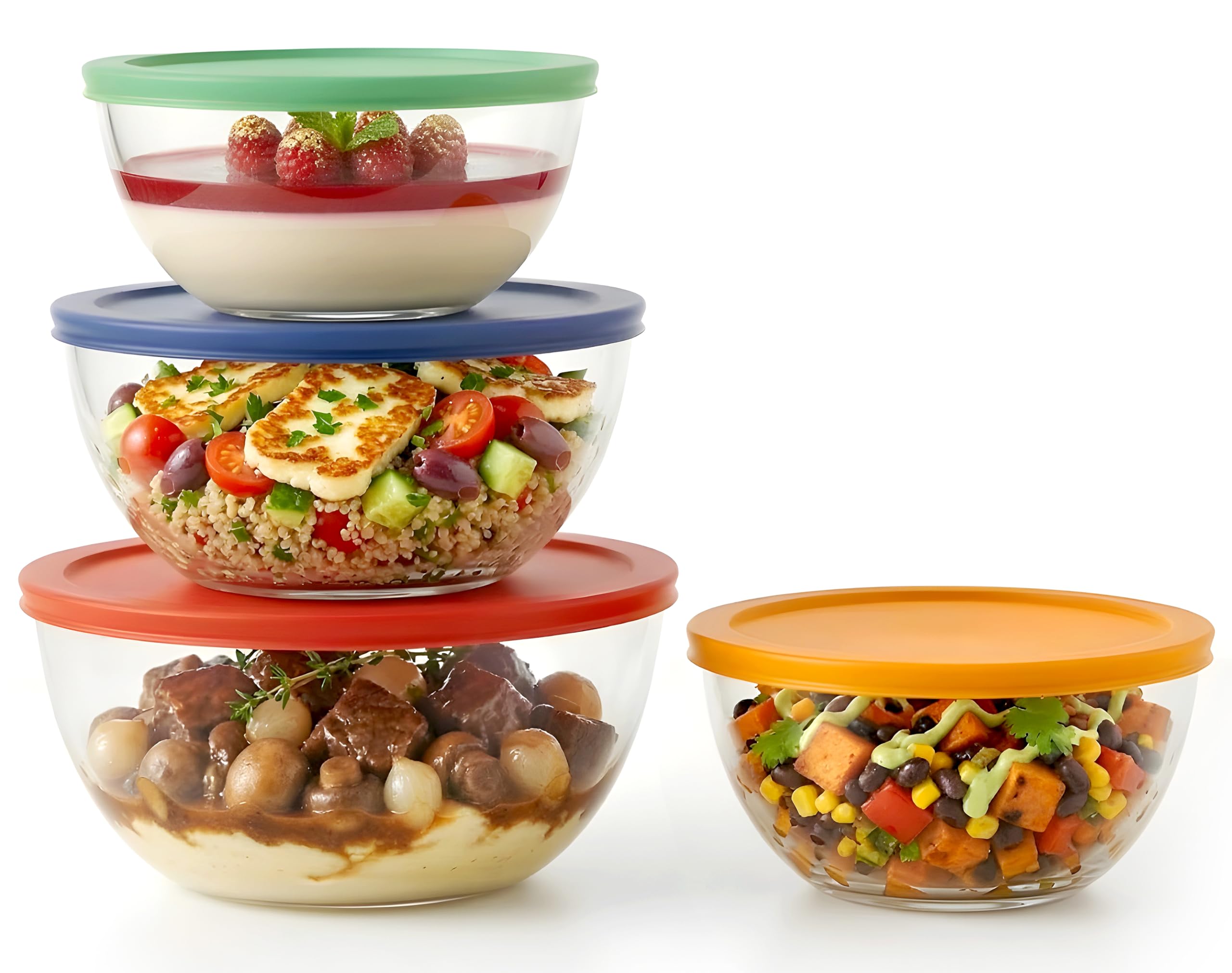NutriChef Glass Mixing Bowls with Lids Set of 4 – Stackable Food Prep and Storage Bowls, BPA Free Airtight Lids, Dishwasher Freezer and Oven Safe