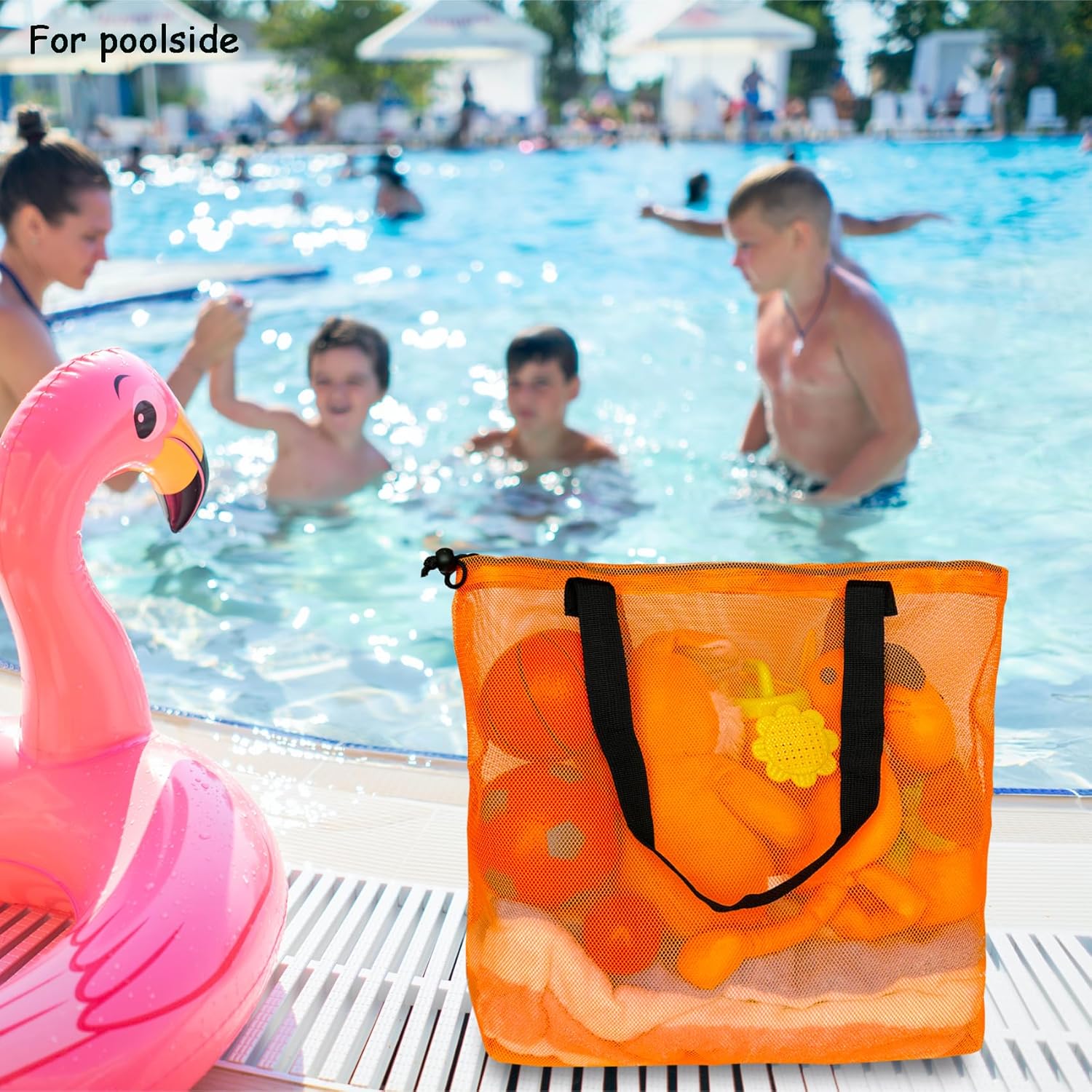 Reusable 4Pack Colorful Mesh Beach Tote Bags,Mesh Shopping Bag With Drawstring For Travel,Toys,Gift Or Laundry … … - Image 3