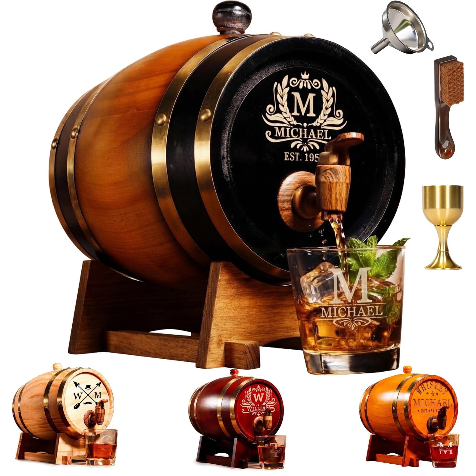 Personalized Wooden Whiskey Barrel,3 Liter Oak Barrel for Aging Bourbon
