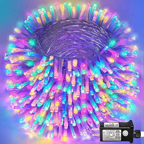 Miniatura 11 de 250 luces LED de Navidad de 82 pies, luces de Navidad blancas cálidas para exteriores, 8 modos, cable transparente, luces de hadas parpadeantes