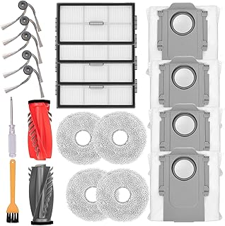 20 Stück Zubehörset für Roborock Saros 10R Staubsauger,1 Hauptbürsten,4 HEPA-Filter,4 Staubbeutel,4 Wischtücher,5 Seitenbürsten,1 Bürste,1 Schraubendreher Ersatzteilset