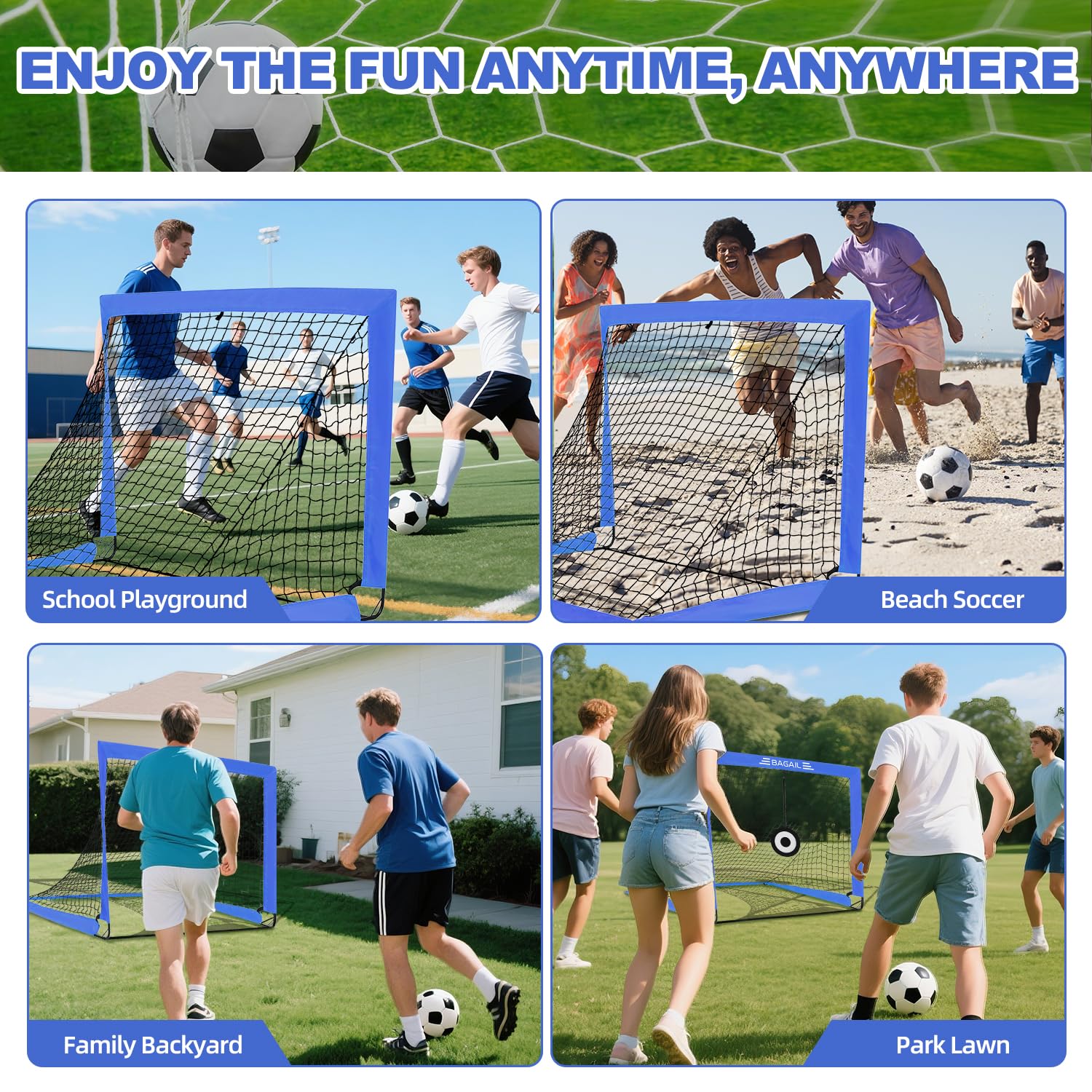 Bagail Football Goal, Pop up rete da calcio con obiettivo obiettivo, picchetti di terra e borsa portatile da trasporto, facile da montare, ideale per l'allenamento del giardino e partite ricreative