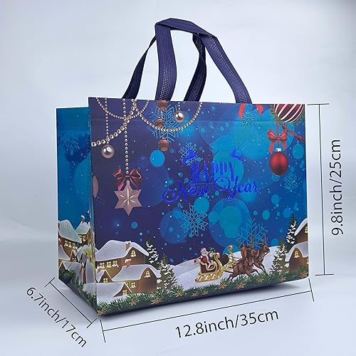Miniatura 2 de 12 bolsas grandes de regalo de Navidad con asas, bolsas reutilizables no tejidas, estampadas en oro, ideales para envolver regalos, compras y