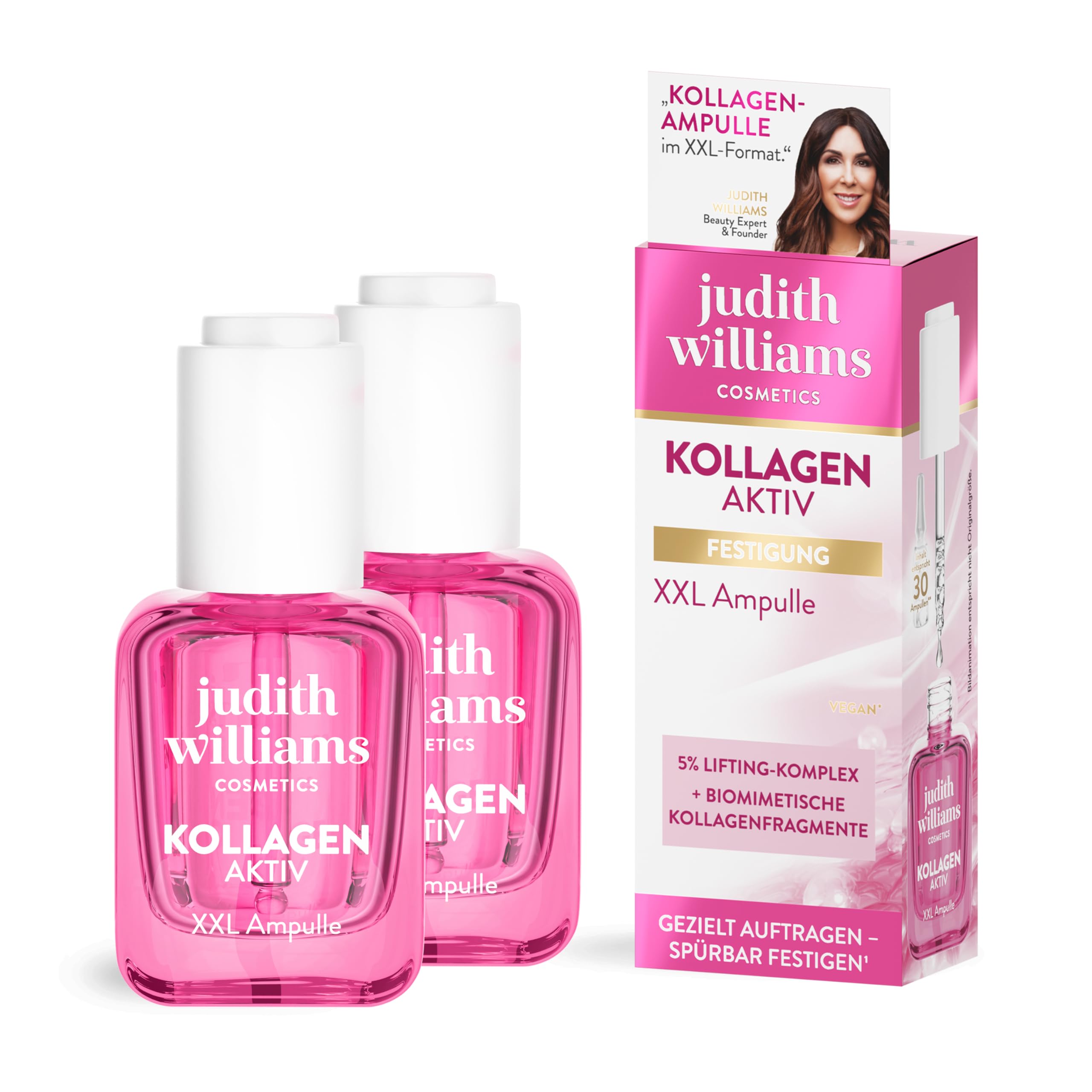 Judith Williams Cosmetics – Gesichtsserum Kollagen Aktiv 2x30 ml – XXL Ampulle Set – Intensiv pflegend für Hautfestigkeit – Mit pflanzlichem Kollagen-Aktivator, SYMLIFT & Kollagenfragmenten