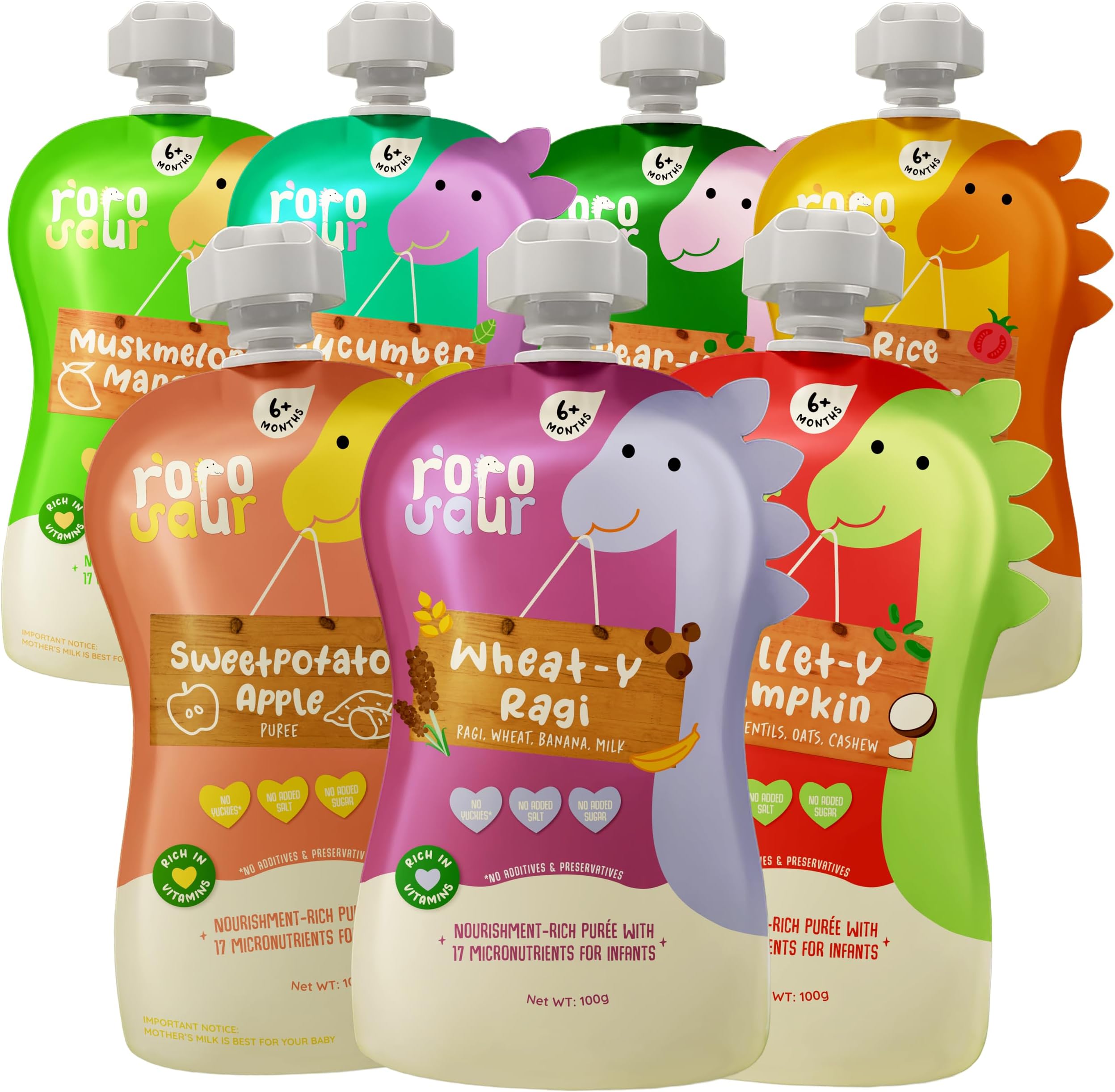 Ready-to-Eat Grain based Porridge Baby Food Puree Trial Pack 6+ Months 7 x 100g Pouches| With Fruit & Veggie | Natural, Easy to Digest, No Preservatives, No Added Sugar, No Salt