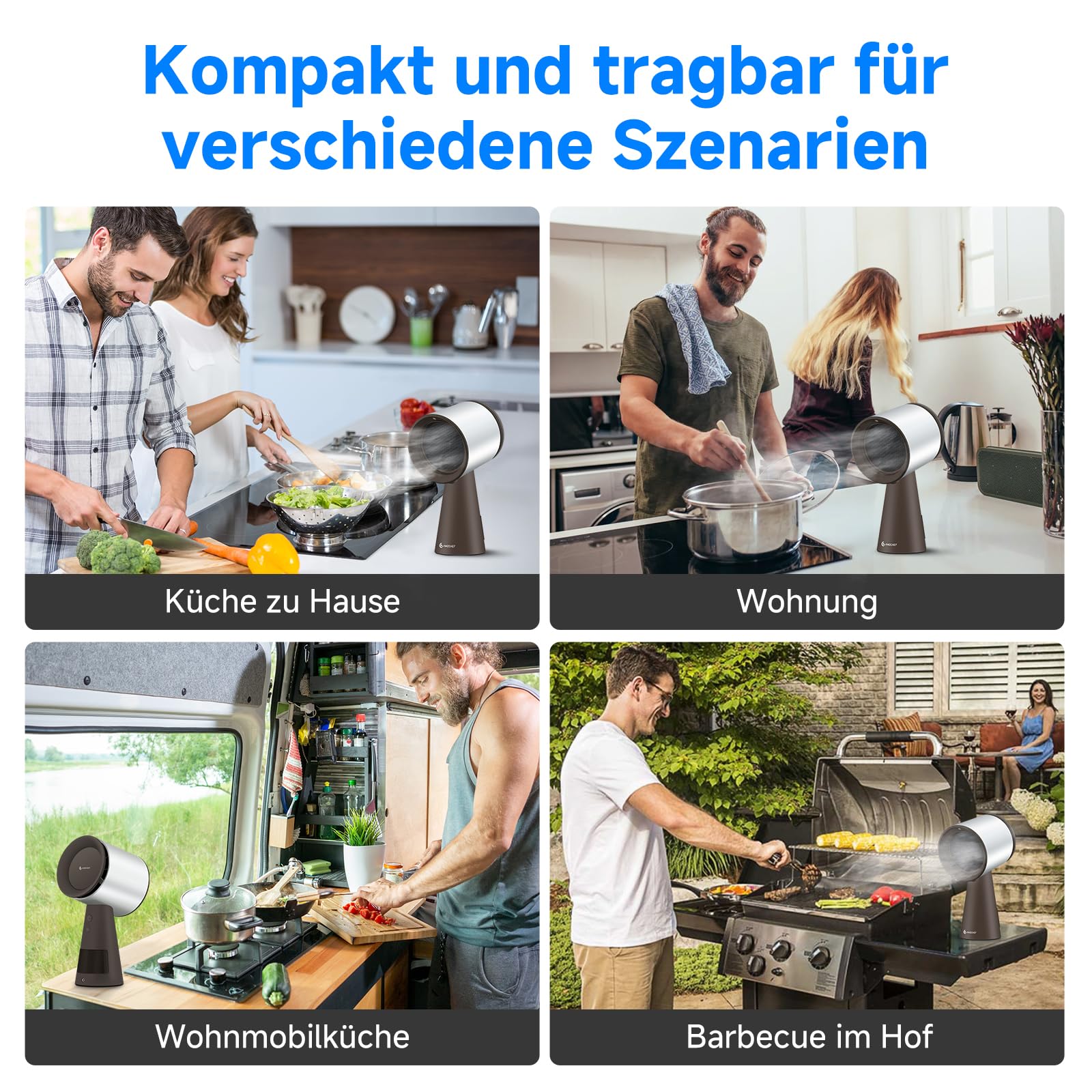 AMZCHEF Mobile Dunstabzugshaube, Tragbare Abzugshaube mit 3 Geschwindigkeitsmodi, LED-Licht, Geräuscharmut (Braun)