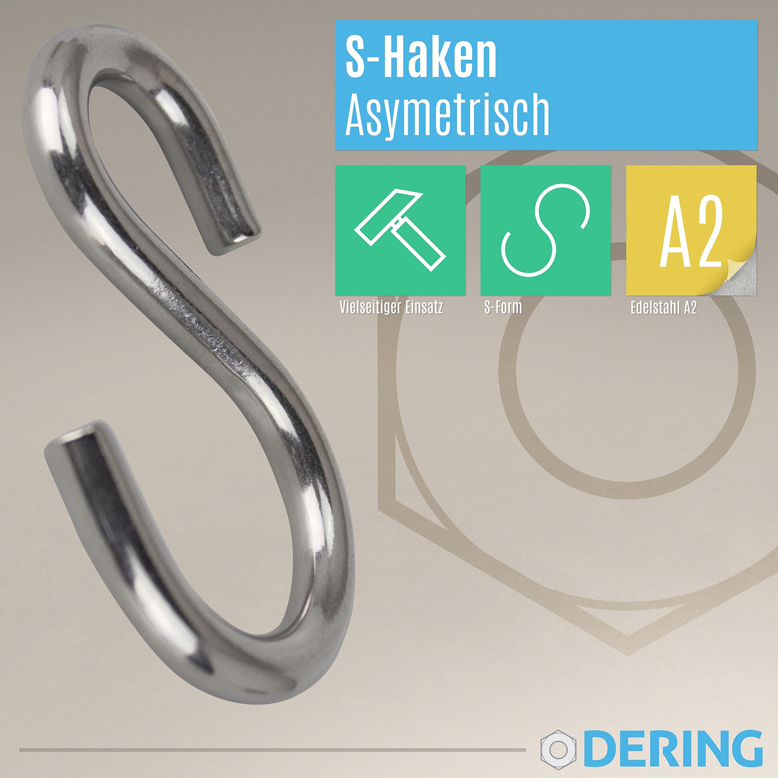 DERING S Haken Edelstahl 67 mm 50 Stück Kleiderbügel Fleischerhaken Gardinenhaken