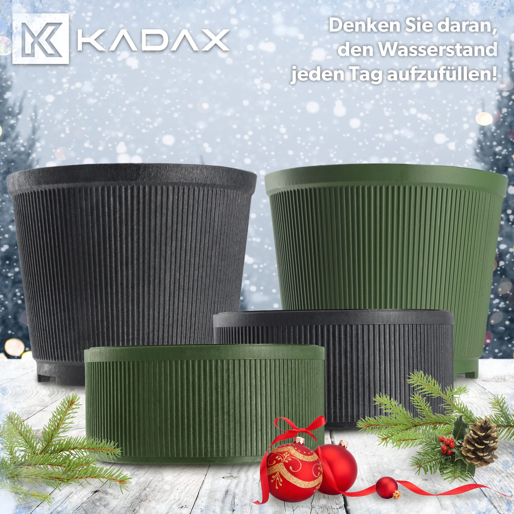 KADAX Support de sapin de Noël, en plastique recyclé, pour un vrai arbre, pied de sapin (hauteur de l'arbre jusqu'à 250 cm / vert)