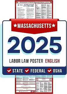 2025 Massachusetts State and Federal Labor Law Poster, Space-Saver Slim Design, Perfect Display for Any Office Space, All-in-One Mandatory Notices, Eco-Friendly Premium Paper - English 16"x40"