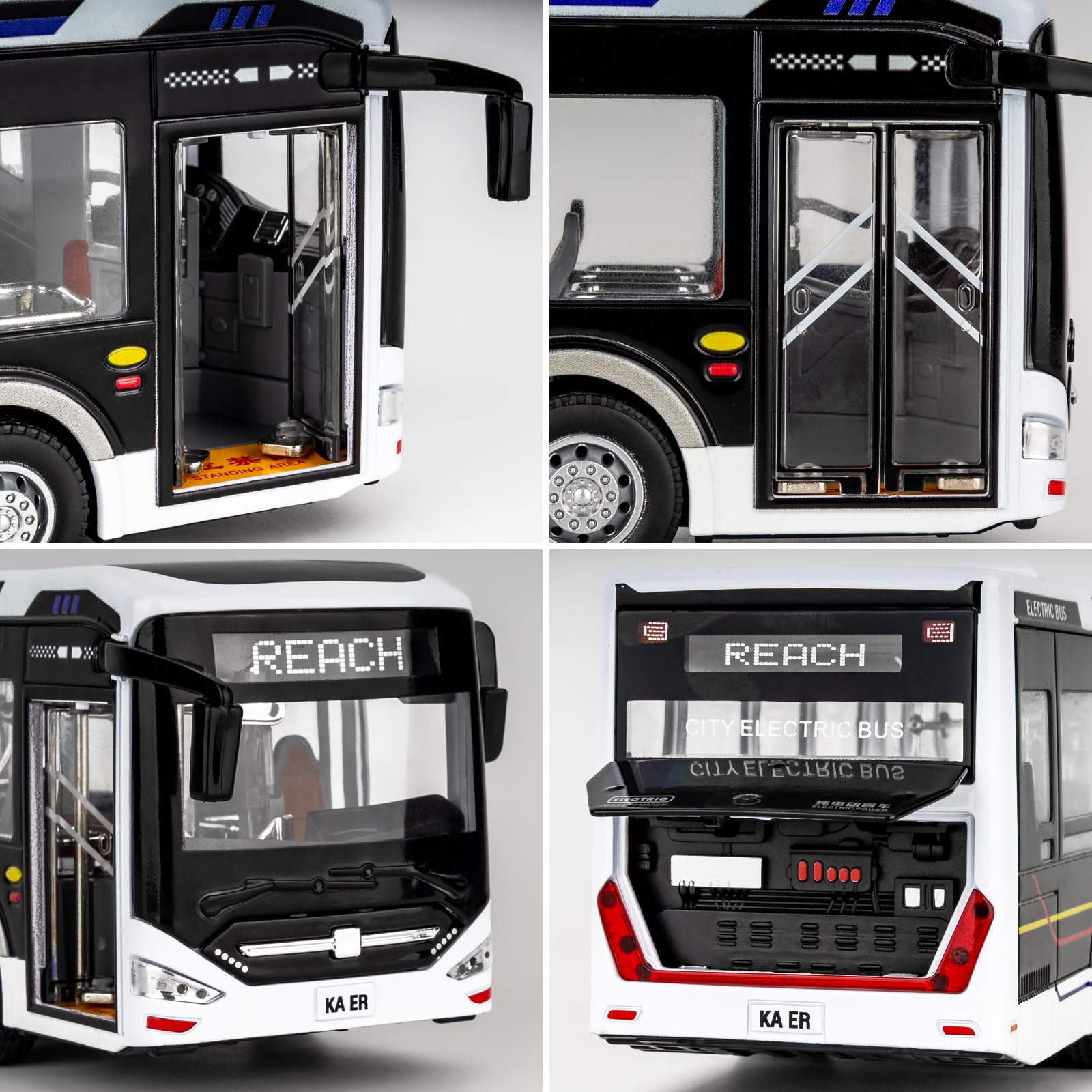 Voiture jouet autobus 1/42 pour enfants, véhicule en métal avec mécanisme de rétraction, son et lumière, modèle de bus avec cadeau d'anniversaire pour garçons et filles à partir de 3 ans, noir