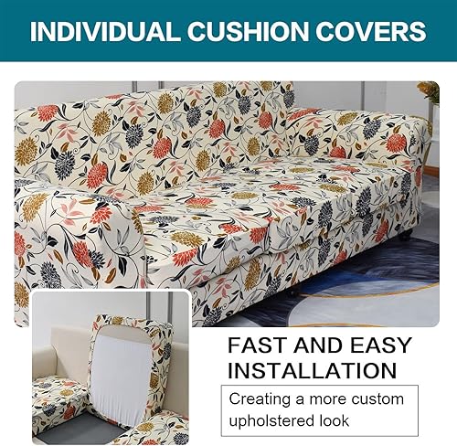 Miniatura 4 de KRFOONN Fundas elásticas de sofá de 4 piezas para sofás de 3 cojines, funda de sofá estampada con 3 fundas de cojín de asiento separadas, fundas