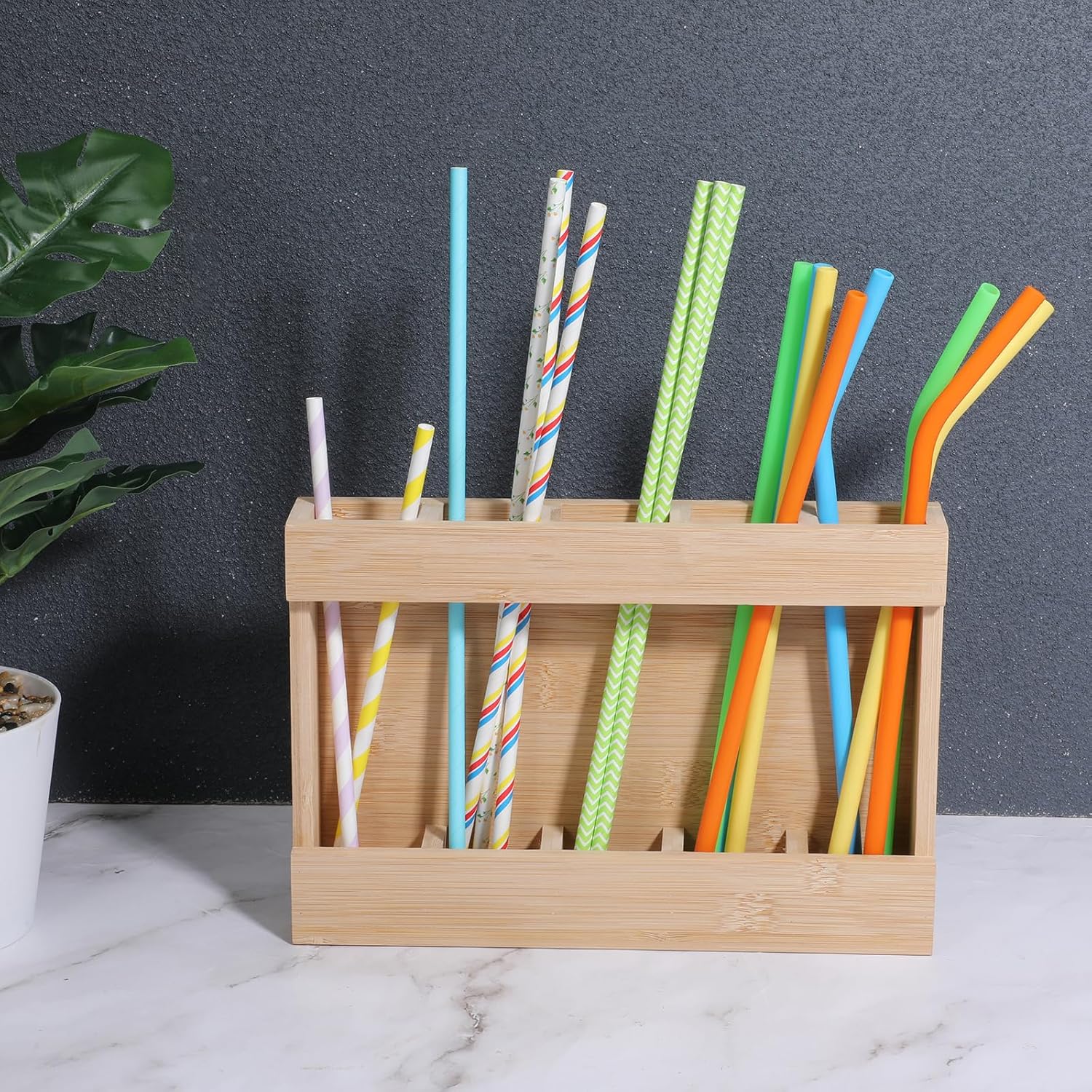 Wooden Cabinet Door Straw Holder, Reusable Straw Dispenser Space-Saving Drinking Straws Organizer for Cabinet Door Kitchen Cupboard Countertop Storage, Adhesive No Drill Installation - Image 3