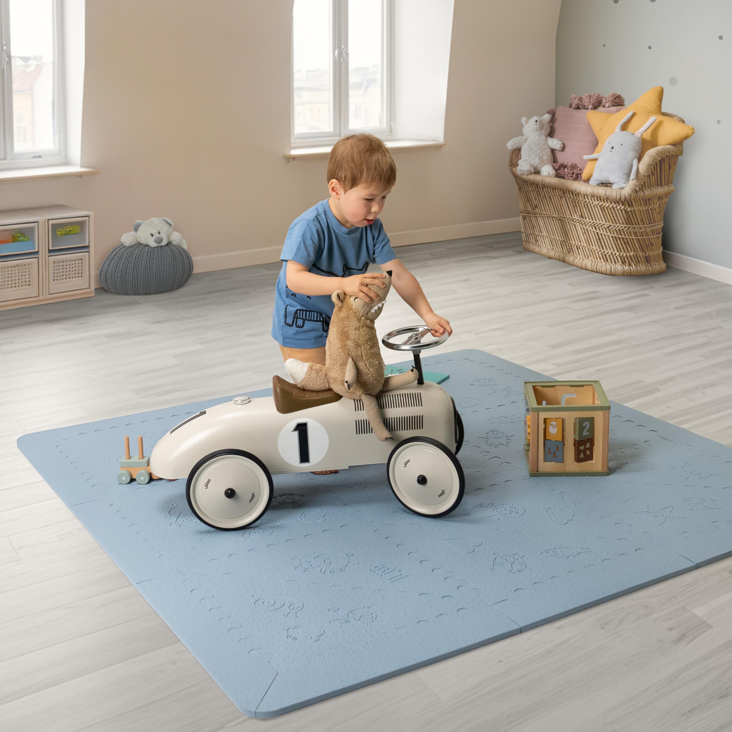 LuBabymats Mini - Tappeto a puzzle per bambini da viaggio in gomma EVA. Pavimento extra imbottito per bambini da bellissimi colori pastello in baby blu