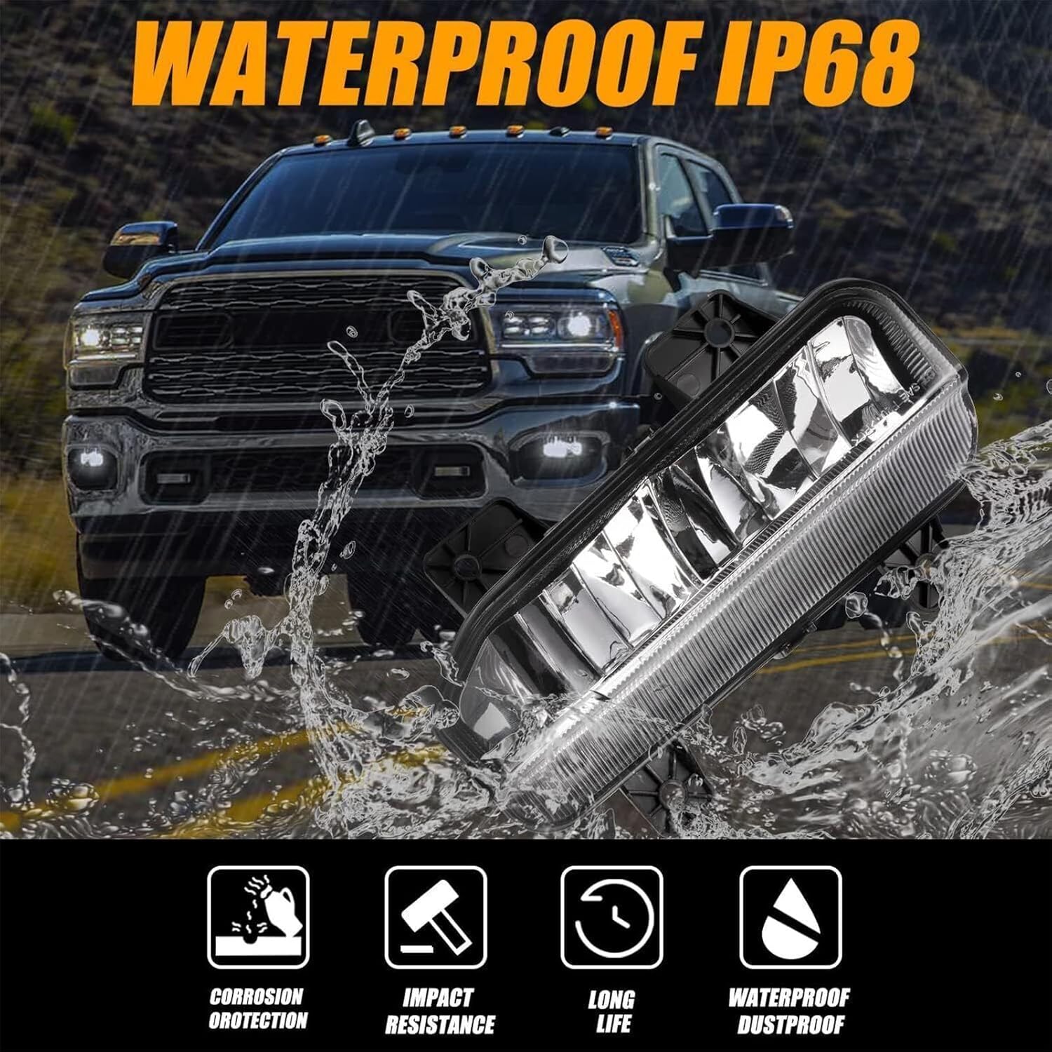 YLT AUTO Front LED Fog Lights Assembly Compatible with 2019-2023 Dodge RAM 2500 3500 Fog Driving Lamps with Switch, Wiring, Covers, Mounting Brackets Replace for CH1037152 CH1037153